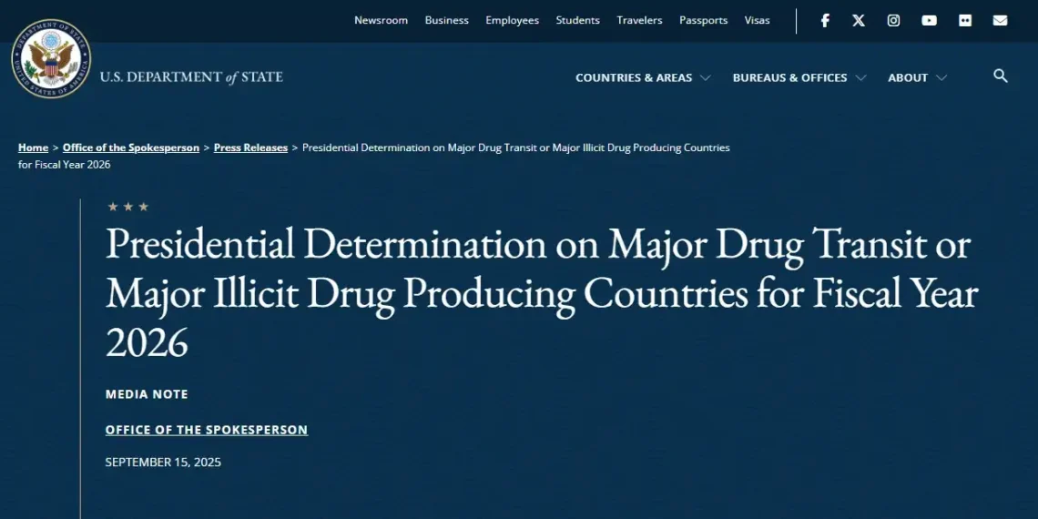 Colombia descertificada para 2026 en su lucha contra el narcotráfico